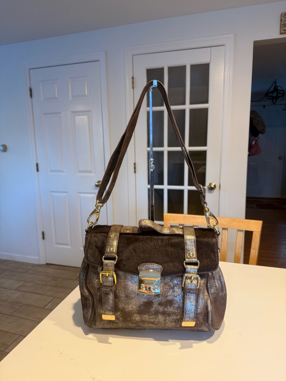 Cynthia Rowley Brown Metallic Shoulder Bag with Gold Hardware